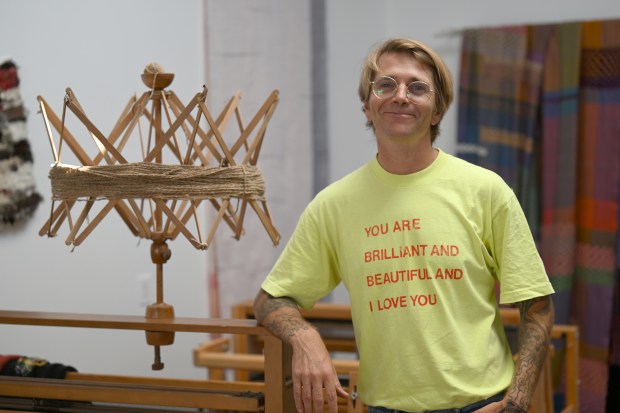 Lagunitas weaver Travis Meinoff worked on "The Odyssey." (Alan Dep/Marin Independent Journal)