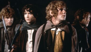 Sean Astin, Elijah Wood, Dominic Monaghan and Billy Boyd in 'The Lord of the Rings: The Fellowship of the Ring.'