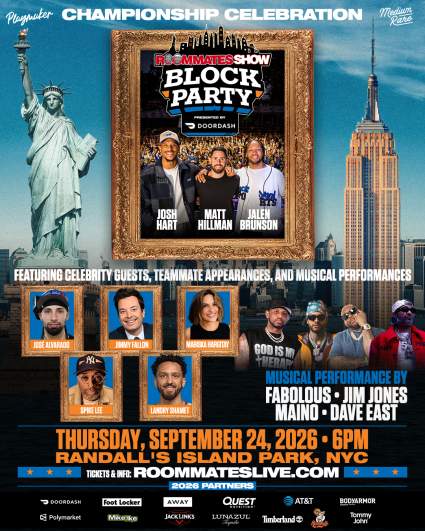 Jalen Brunson and Josh Hart Roommates Show Block Party poster at Randall’s Island