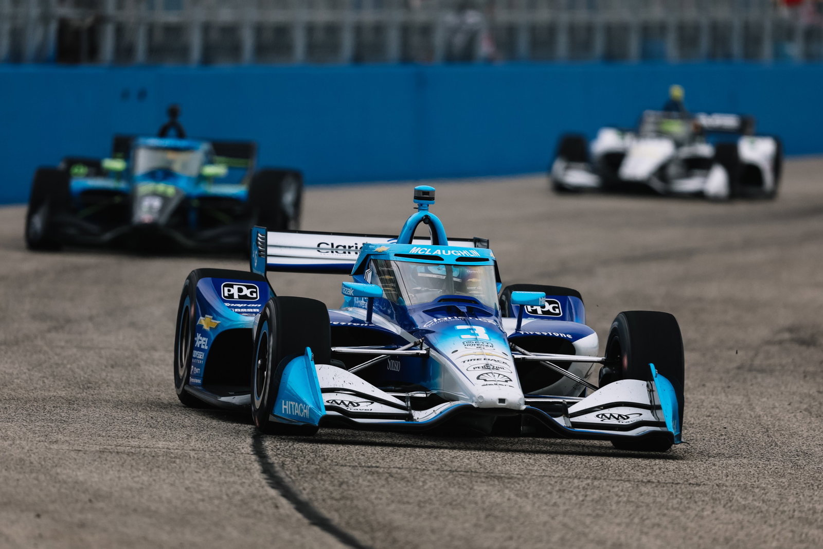 Scott McLaughlin on track during the first race of the Milwaukee Mile double-header.