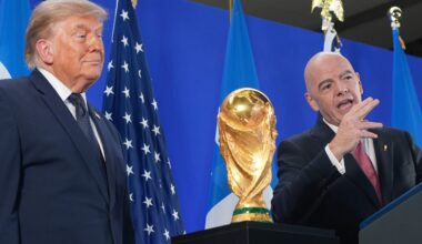 FILE - President Donald Trump listens as FIFA President Gianni Infantino speaks at a reception at Trump Tower in New York, Friday, July 17, 2026. (AP Photo/Jacquelyn Martin)