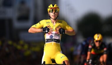 GENEVA, SWITZERLAND - AUGUST 02: Lorena Wiebes of Netherlands and Team SD Worx - Protime - Yellow leader jersey celebrates at finish line as stage winner during the 5th Tour de France Femmes 2026, Stage 2 a 147.9km stage from Aigle to Geneva / #UCIWWT / on August 02, 2026 in Geneva, Switzerland. (Photo by Alex Broadway/Getty Images)
