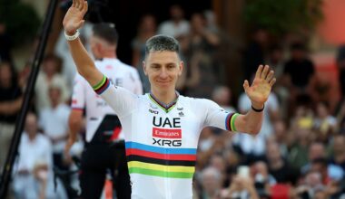 MONACO, MONACO - AUGUST 20: Tadej Pogacar of Slovenia and UAE Team Emirates - XRG during the La Vuelta - 81st Tour of Spain 2026, Team Presentation / #UCIWT / on August 20, 2026 in Monaco, Monaco. (Photo by Alexander Hassenstein/Getty Images)