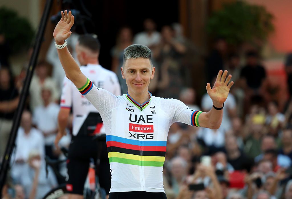 MONACO, MONACO - AUGUST 20: Tadej Pogacar of Slovenia and UAE Team Emirates - XRG during the La Vuelta - 81st Tour of Spain 2026, Team Presentation / #UCIWT / on August 20, 2026 in Monaco, Monaco. (Photo by Alexander Hassenstein/Getty Images)