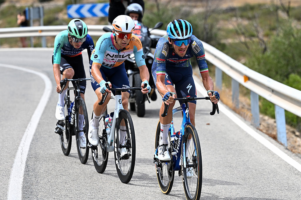 ARAMON VALDELINARES, SPAIN - AUGUST 29: Filippo Zana of Italy and Team Soudal Quick-Step competes in the chase group during the La Vuelta - 81st Tour of Spain 2026, Stage 7 a 149.48m stage from Vall d&amp;apos;Alba to Aramon Valdelinares 1965m / #UCIWT / on August 29, 2026 in Aramon Valdelinares, Spain. (Photo by Tim de Waele/Getty Images)