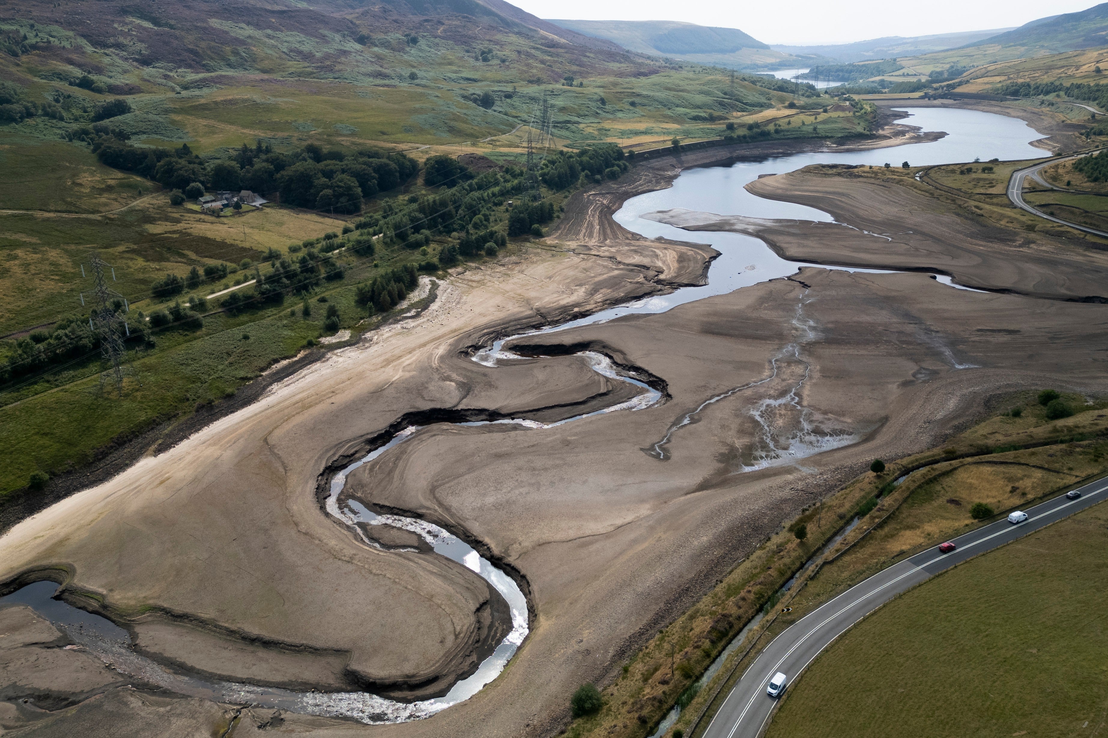 Woodhead reservoir near Manchester, as more than two-thirds of the UK suffers under drought conditions