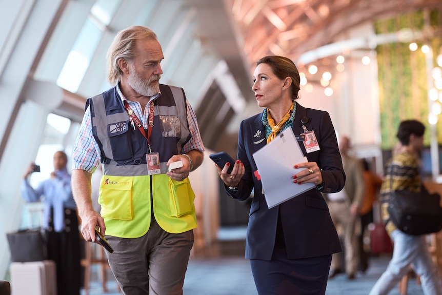 Claudia Karvan and Hugo Weaving in The Airport Chaplain.