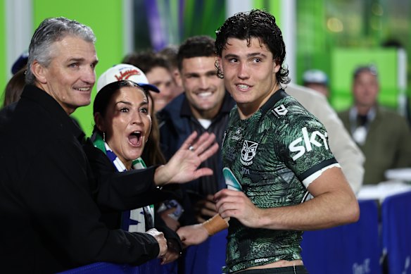 The Cleary family congratulate Jett at full-time.