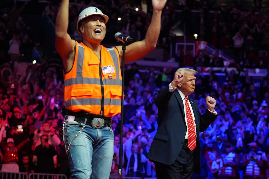 Donald Trump dances with the Village People.