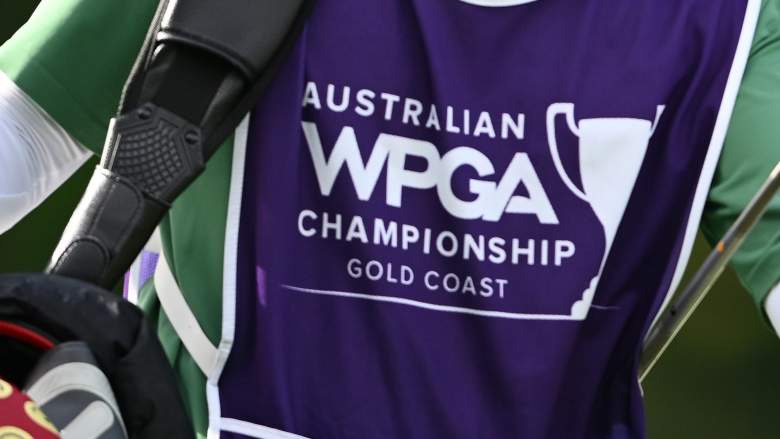 Australian WPGA Championship caddie bib and golf bag at Sanctuary Cove on the Gold Coast