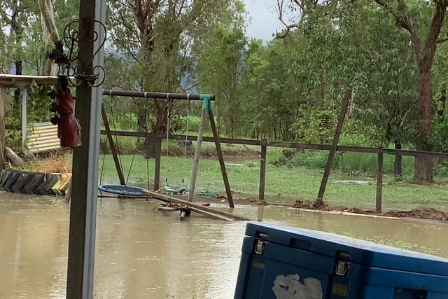 A photo of backyard severe flooding
