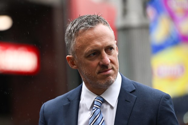 Guy Sebastian’s former manager Titus Day arrives at Downing Centre District Court, awaiting retrial on embezzlement charges in Sydney. 28 March 2024 Photo: Janie Barrett