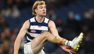 Big Geelong Cat Mitch Edwards rewarded for consistent season with Telstra AFL Rising Star nod