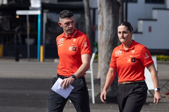 Sydney Swans AFLW coach Colin O’Riordan and captain Lucy McEvoy on Friday.