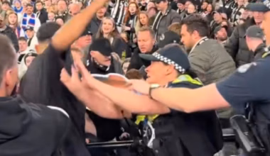 Pies fans throw punches at each other at AFL Wildcard Final