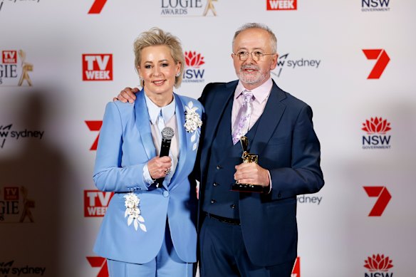Andrew Denton with Amanda Keller backstage.