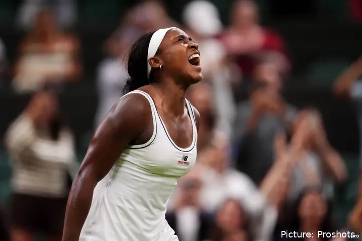 Coco Gauff cheering at Wimbledon