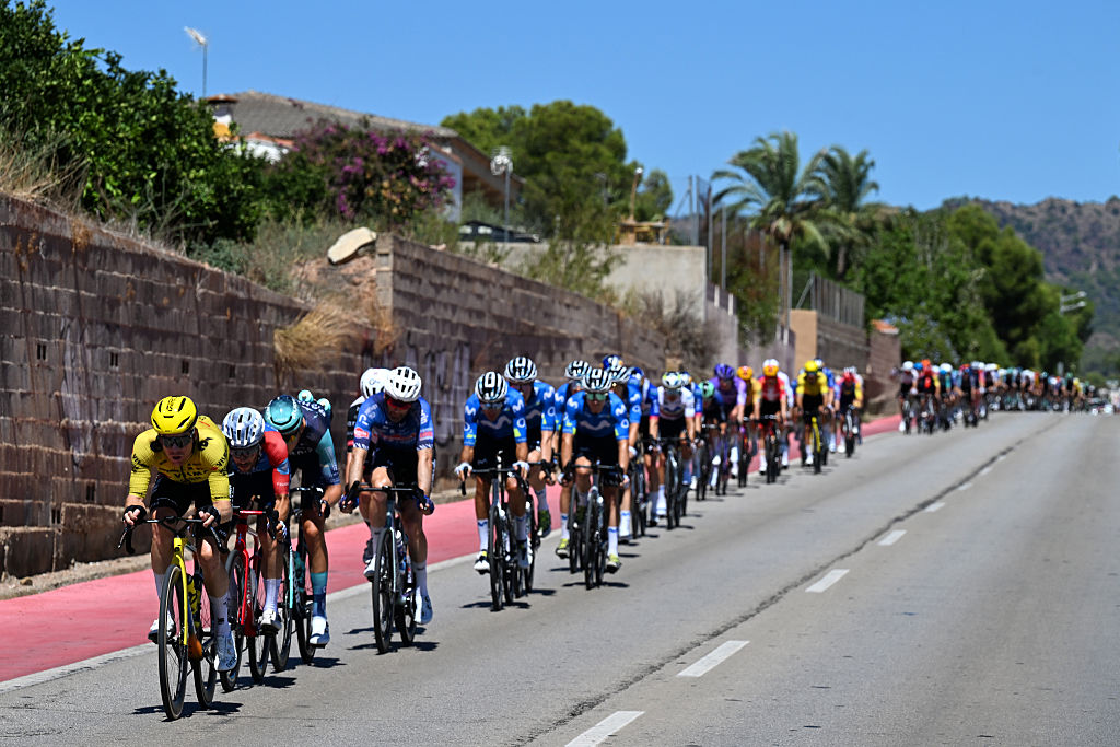 XERACO, SPAIN - AUGUST 29: Steven Kruijswijk of Netherlands and Team Visma | Lease a Bike and Guillaume Martin of France and Team Groupama - FDJ United lead the peloton during the La Vuelta - 81st Tour of Spain 2026, Stage 8 a 171km stage from Pucol to Xeraco / #UCIWT / on August 29, 2026 in Pucol, Spain. (Photo by Tim de Waele/Getty Images)