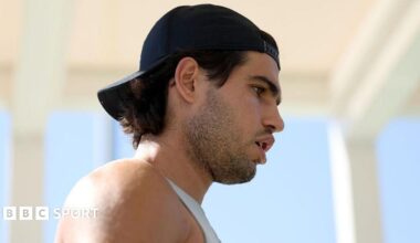 A close up shot of Carlos Alcaraz during a training session