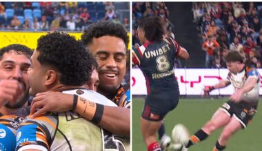 NRL 2026: Wests Tigers def Sydney Roosters, results, highlights, tries, videos, ladder, Alex Twal injury, Victor Radley injury, big hits