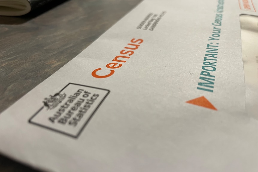 An envelope with an Australian Bureau of Statistics logo and the word "census" written on it