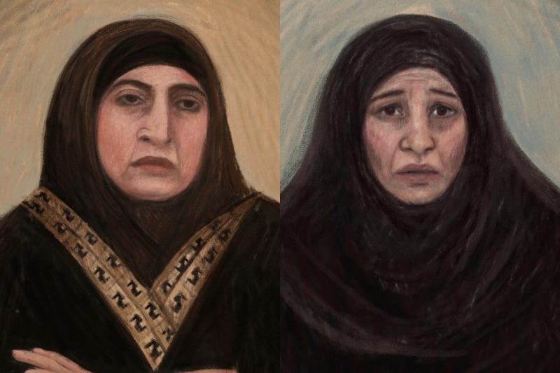 Court sketches of Kawsar Abbas, who appeared as Kawsar Ahmad, and her Zeinab Ahmad
