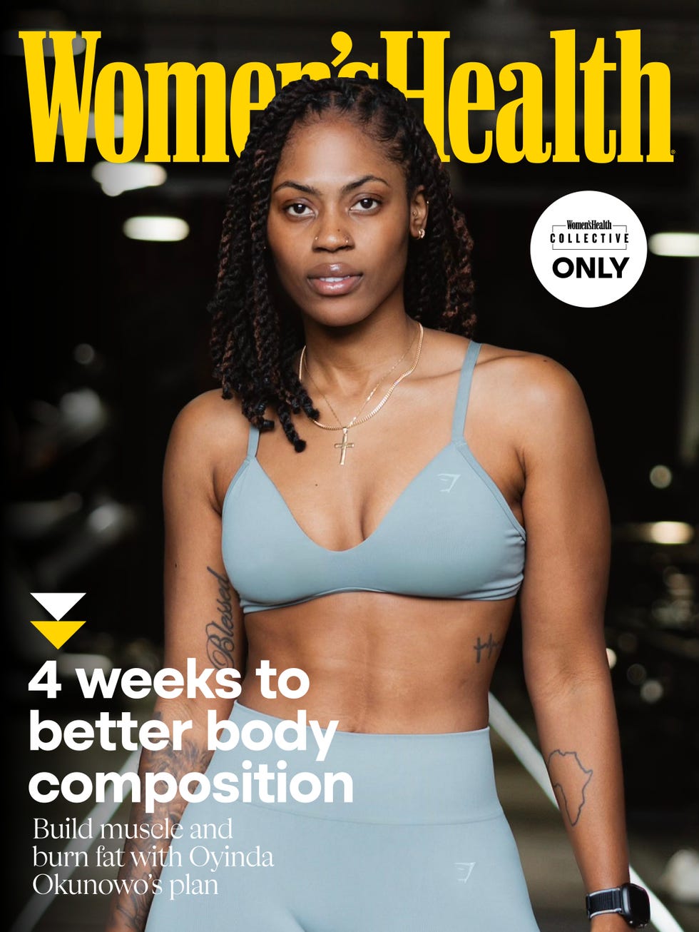 women's health magazine cover with fitness content about body composition. women's health magazine cover with fitness content about body composition.
