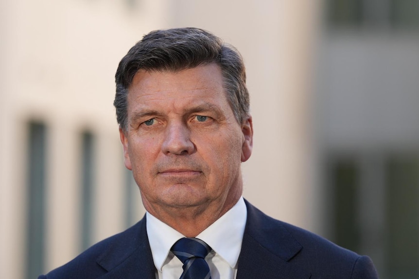 Angus Taylor speaks to the media.