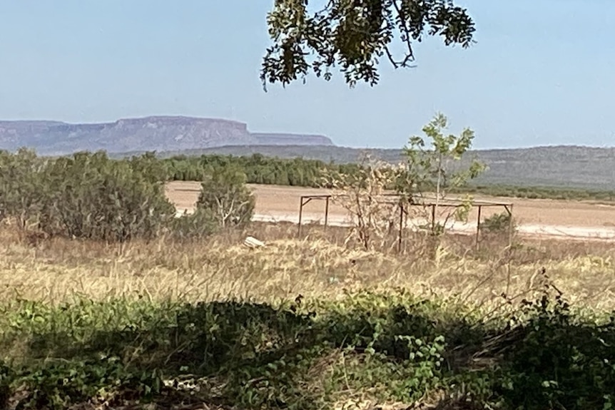 A view of ranges in the distant across dry golden grass