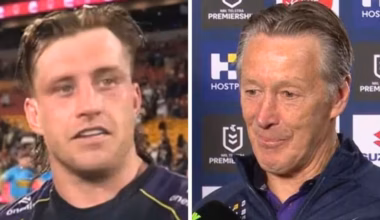 Cameron Munster and Craig Bellamy were against the kick off change. Image: Nine/Kayo
