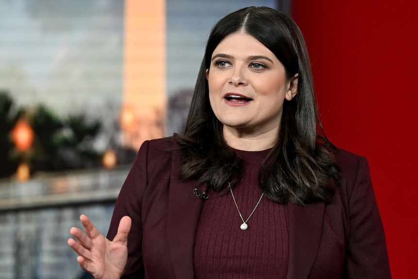 Haley Stevens speaks during the US Senate debate.