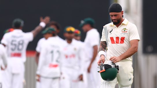 Jake Weatherald is dismissed on day one of the Test in Darwin.