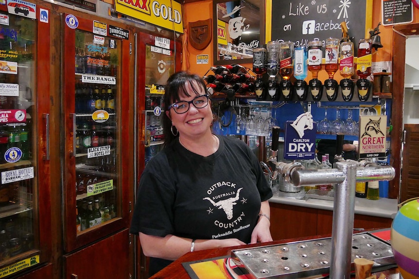 Packsaddle Roadhouse Proprietor Mia Degoumois behind the bar