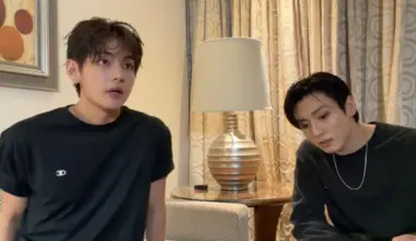 V (left) made the disclosure during a livestream on Weverse with bandmate Jungkook.