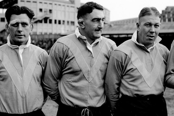 Frank ‘Bumper’ Farrell (centre) was a feared front-row forward for Newtown, NSW and Australia. 