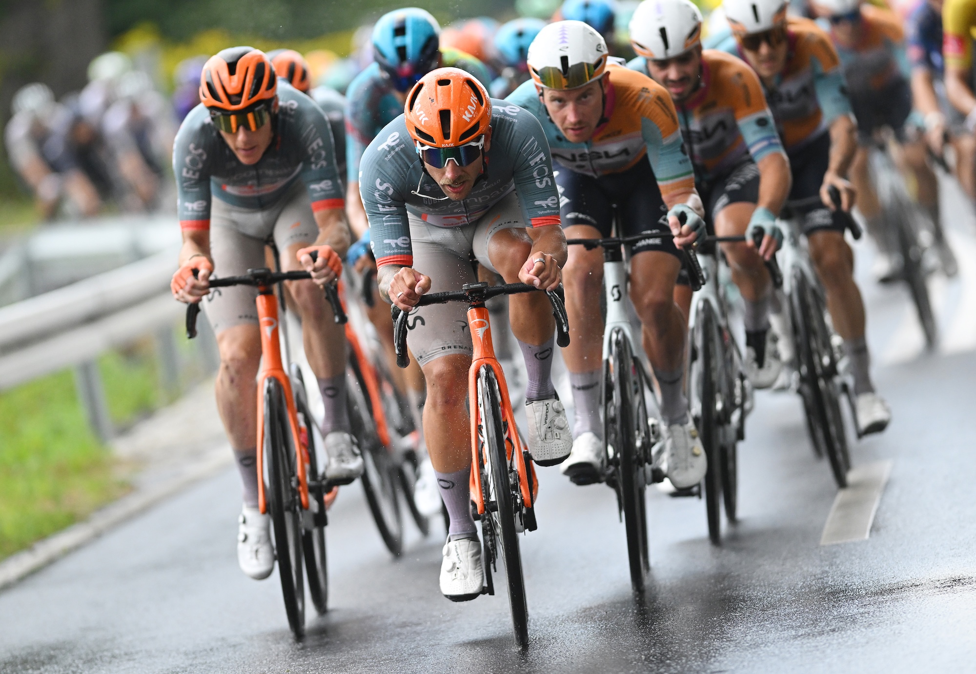 Sam Welsford of Netcompany INEOS Cycling Team drives the chase
