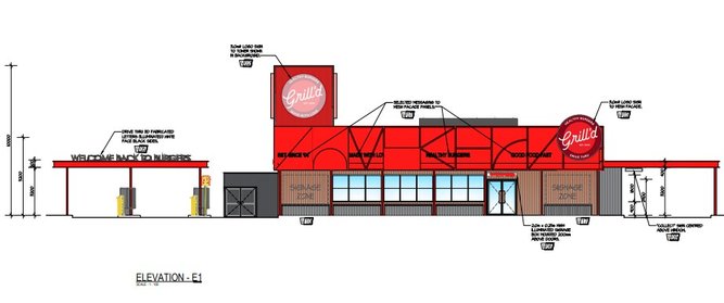 The design plans for the proposed Grill’d drive-thru restaurant in Alkimos.