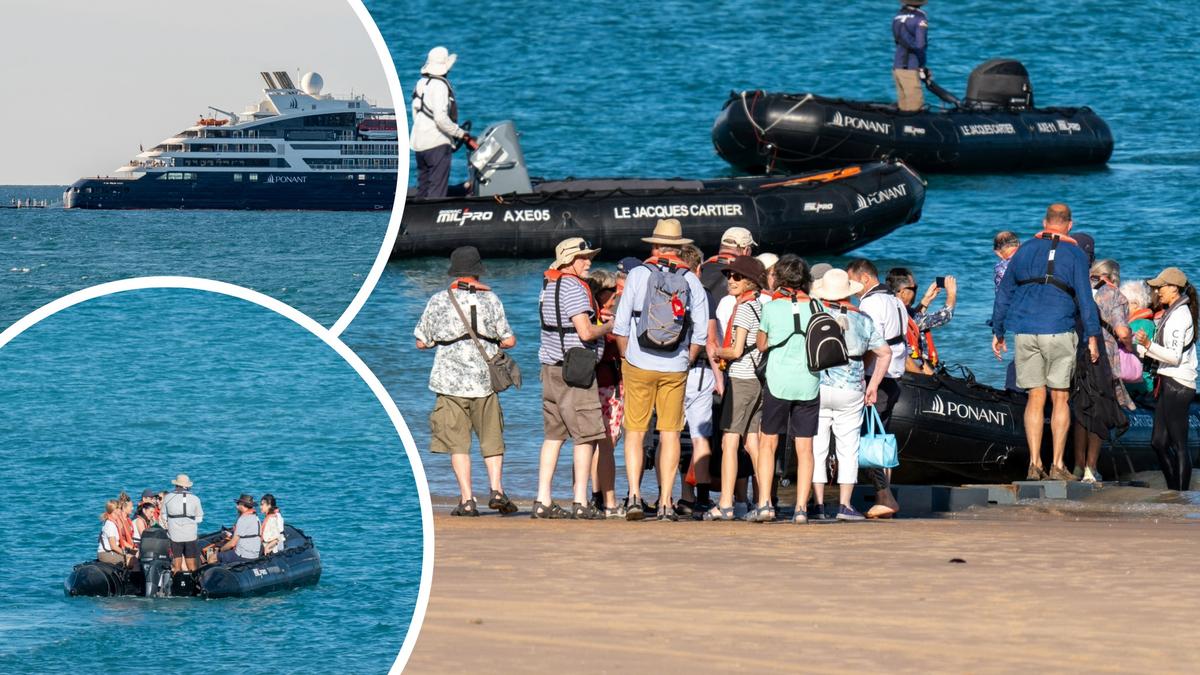 Cruise liner Le Jacques Cartier passengers boated ashore in Broome amid ongoing port strike