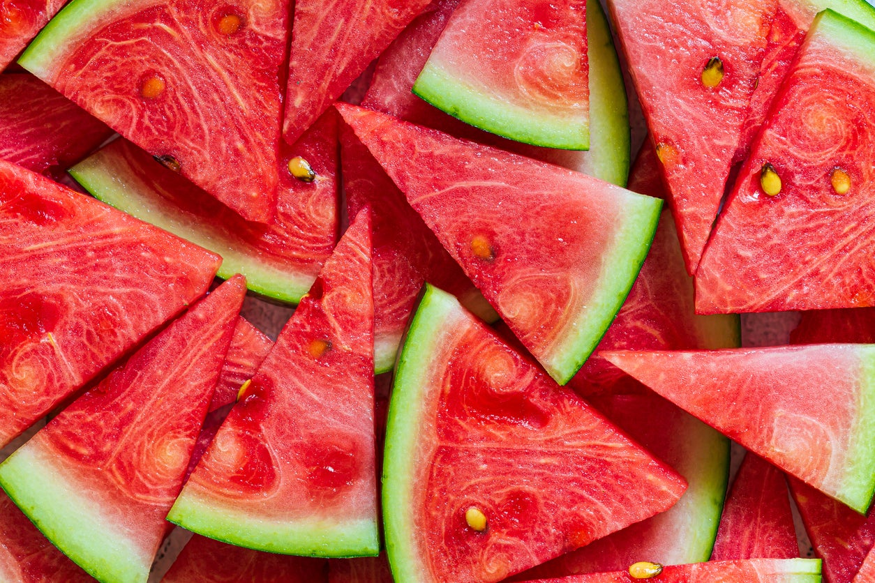 Foods such as watermelon, strawberries, oranges, peaches and melon can contribute to fluid intake