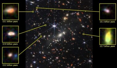 This JWST image was the first image released by the telescope. It shows the galaxy cluster SMACS 0723 and some of its members. One of the telescope's first discoveries was that early galaxies were already more massive than we can explain only a few hundred million years after the Big Bang. New research says that these theory-breaking galaxies were actually even more massive. Image Credit: NASA, ESA, CSA, STScI / Giménez-Arteaga et al. (2023), Peter Laursen (Cosmic Dawn Center)