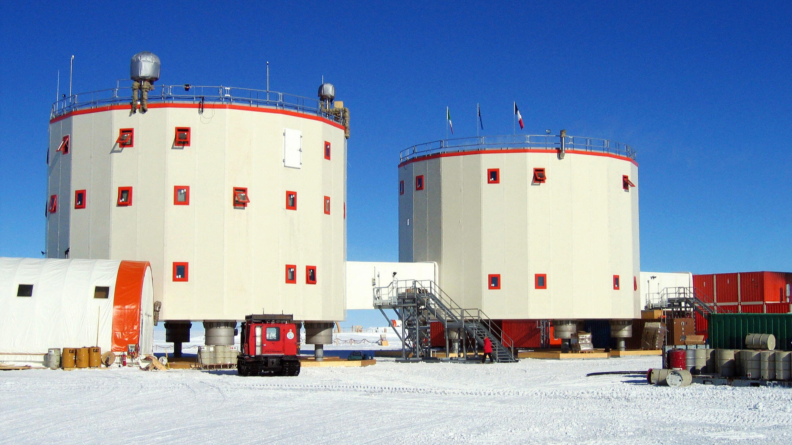 A photo of Concordia research station in Antarctica.