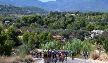 XERACO, SPAIN - AUGUST 29: A general view of the peloton competing during the La Vuelta - 81st Tour of Spain 2026, Stage 8 a 171km stage from Pucol to Xeraco / #UCIWT / on August 29, 2026 in Pucol, Spain. (Photo by Tim de Waele/Getty Images)