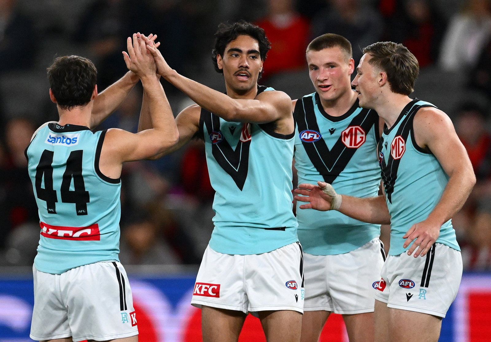 Jase Burgoyne was Port's equal-leading ball-winner on the ground in the first half.