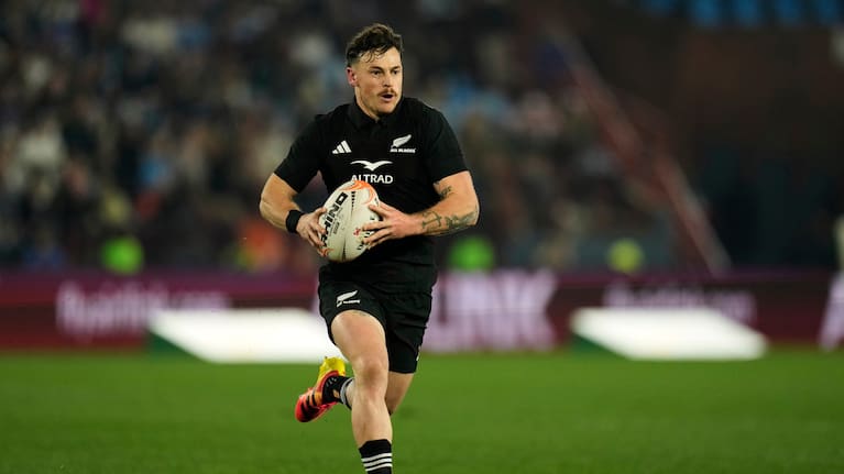 New Zealand's Leroy Carter runs with the ball during a rugby match between Bulls and New Zealand, in Pretoria, South Africa, Saturday, August 15, 2026.