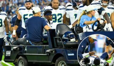 Seahawks' Bud Clark carted off field with broken ankle in brutal injury blow