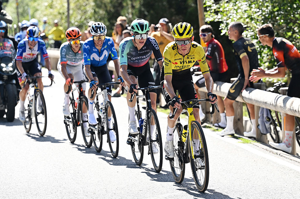 ANDORRA LA VELLA, ANDORRA - AUGUST 25: Sepp Kuss of United States and Team Visma | Lease a Bike competes in the chase group during the La Vuelta - 81st Tour of Spain 2026, Stage 4 a 104.8km from Andorra la Vella to Andorra la Vella / #UCIWT / on August 25, 2026 in Andorra la Vella, Andorra. (Photo by Tim de Waele/Getty Images)