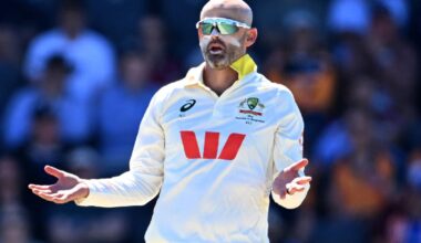 Nathan Lyon during the Test against Bangladesh in Mackay. Picture by Dave Hunt