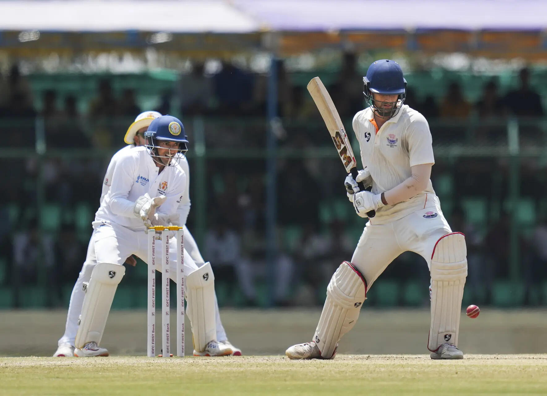 Hubballi: Jammu and Kashmir's Qamran Iqbal plays a shot on day five of the Ranji Trophy 2025-26 final cricket match between Karnataka and Jammu and Kashmir, at KSCA Cricket Stadium, in Hubballi, Dharwad district. (PTI Photo/Shailendra Bhojak)(PTI02_28_2026_000156A) Ranij Trophy Final: Karnataka vs J-K-Day 5