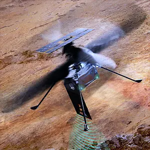An artist’s concept depicts the three SkyFall Mars helicopters collecting data while flying over the surface of the Red Planet. Credit: NASA/JPL-Caltech