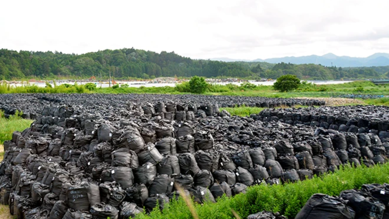 Soil collected in cleanup operations after the 2011 accident at the Fukushima No. 1 nuclear power plant was stored at an interim facility. (Image: Nobuyuki Takiguchi) Soil collected in cleanup operations after the 2011 accident at the Fukushima No. 1 nuclear power plant was stored at an interim facility. (Image: Nobuyuki Takiguchi)